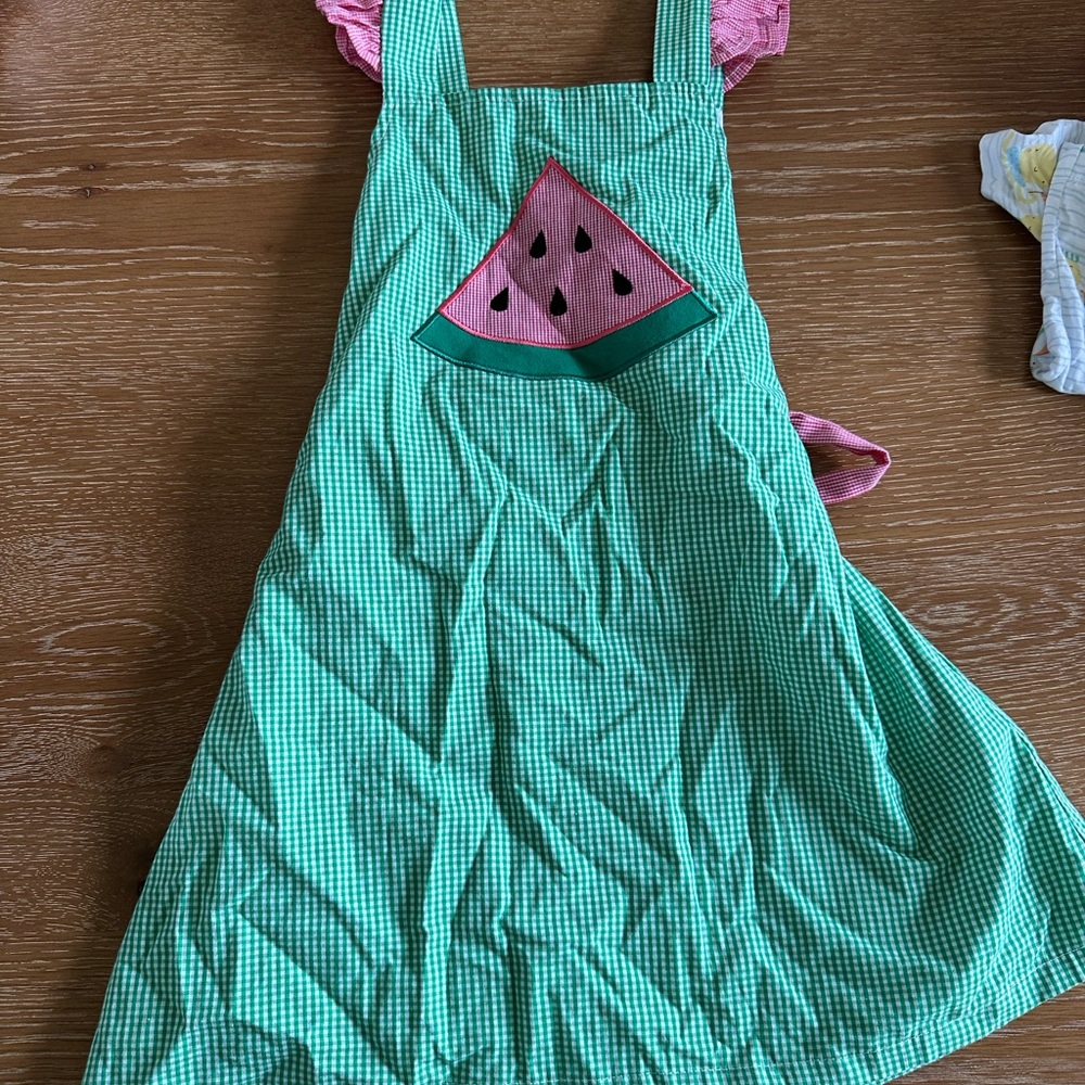 Stitchy Fish Girls Green Gingham Watermelon Dress